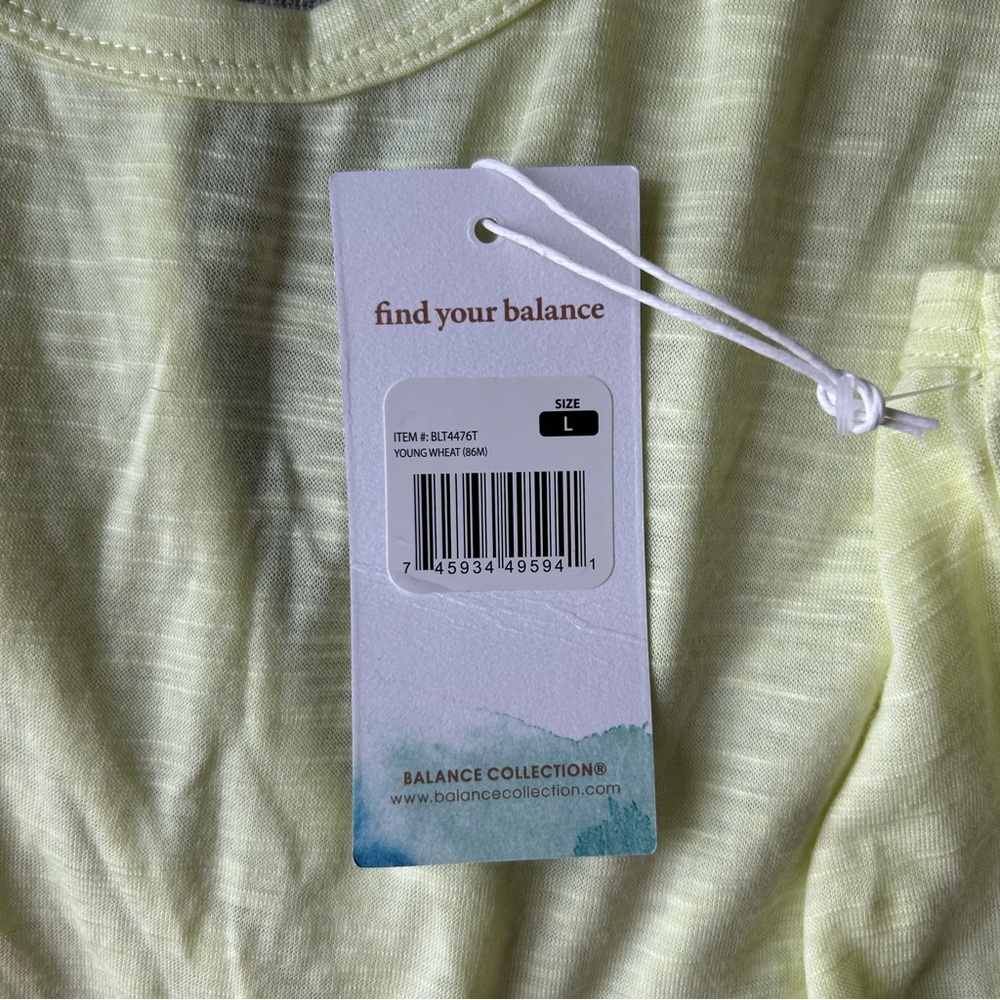 Balance Collection Women’s Split Back Young Wheat Yellow Tank NWT - Size L - Picture 6 of 7